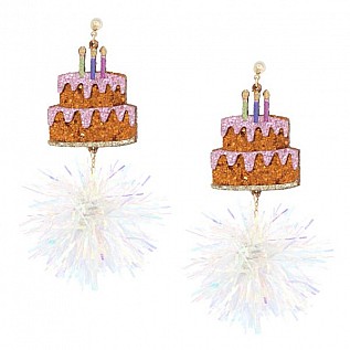Birthday Cake Tinsel Pom Pom Earrings