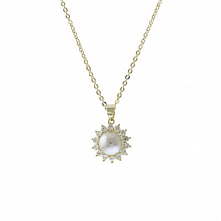 Pearl and Rhinestone Flower Necklace