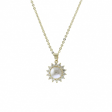 Pearl and Rhinestone Flower Necklace