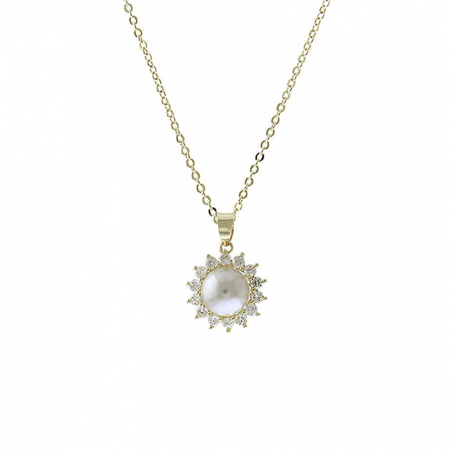 Pearl and Rhinestone Flower Necklace