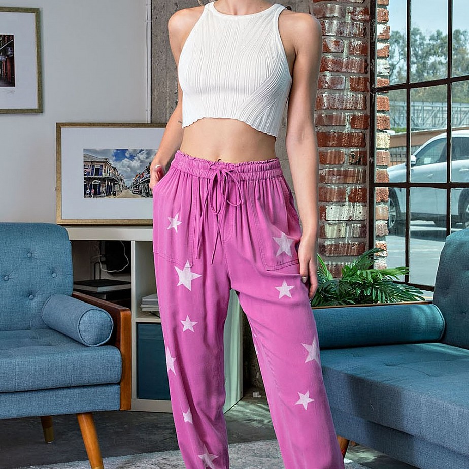Mineral Washed Star Print Woven Jogger Pants