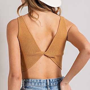 Twist Back Sleeveless Crop Tank Top