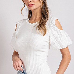 Puff Sleeve Cold Shoulder Bodysuit
