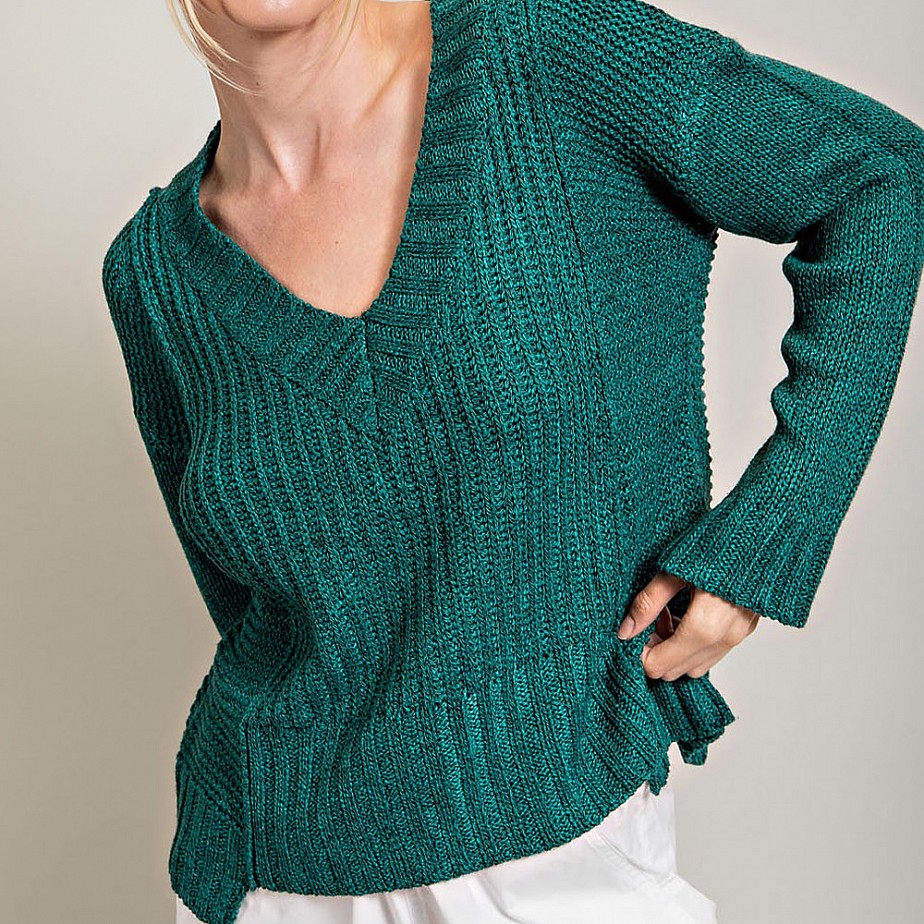 V Neck Knit Sweater Top 