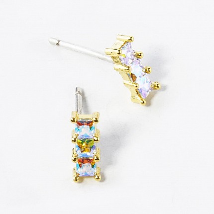 18K Gold Dipped Cubic Zirconia Bar Earrings