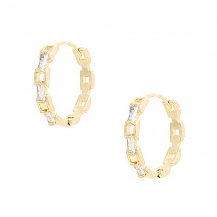 18K Gold Dipped Square Link Cubic Zirconia Earrings