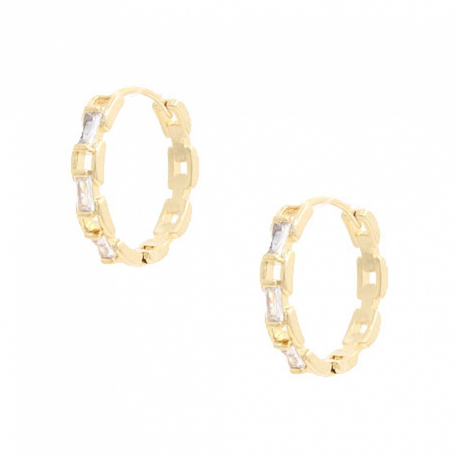 18K Gold Dipped Square Link Cubic Zirconia Earrings