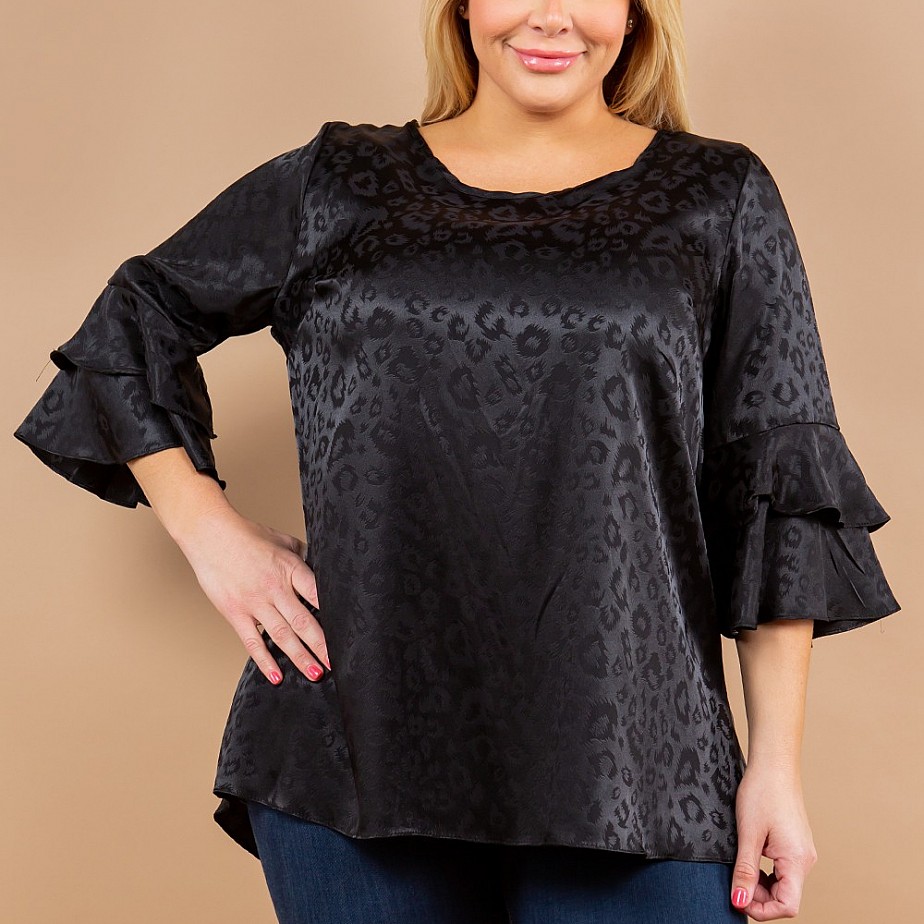Elbow Length Double Ruffle Sleeve Top Elbow Length Double Ruffle Sleeve Top