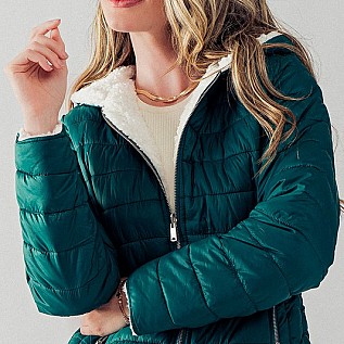 Reversible Hooded Puff Sherpa 