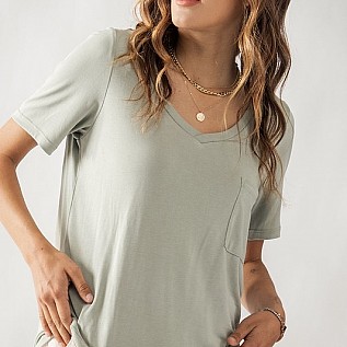 Butter Knit V-Neck Top With Pocket