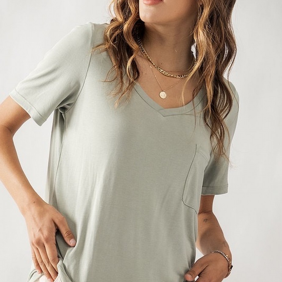 Butter Knit V-Neck Top With Pocket Butter Knit V-Neck Top With Pocket