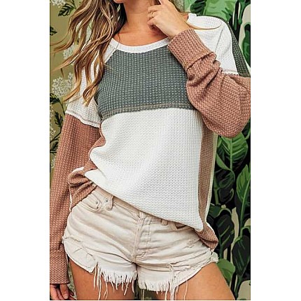 Color Black Drop Shoulder Waffle Top