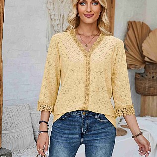Crochet Lace Edge V Neck Top 