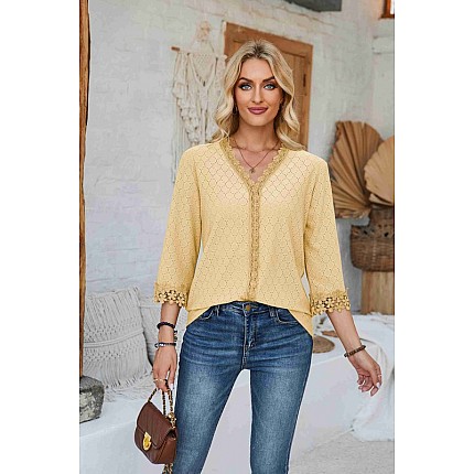 Crochet Lace Edge V Neck Top 
