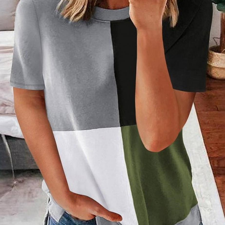 Round Neck Color Block Top with Side Slits